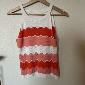 Coral & White Striped Knit Tank Top